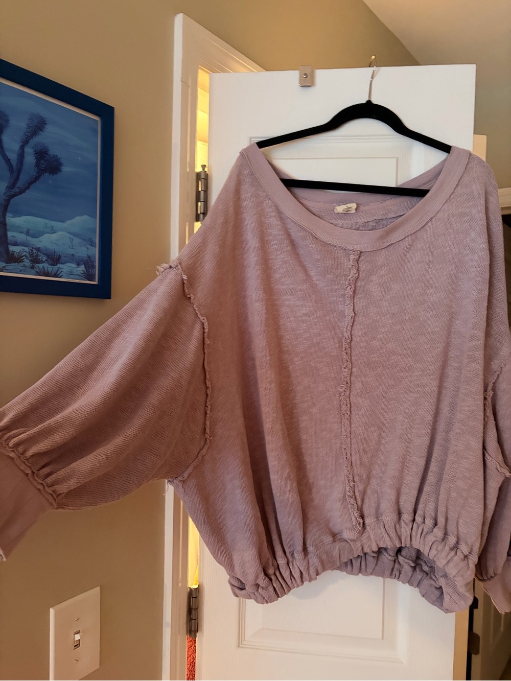 Free People Washed Mauve Balloon-Sleeve Pullover